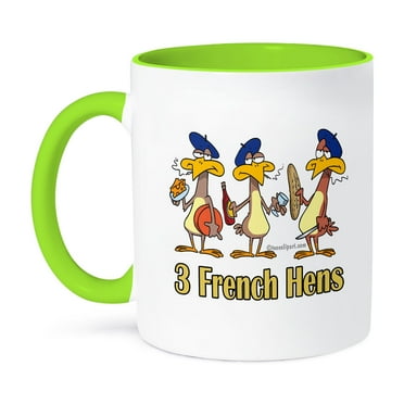 3dRose, Three French Hens, 11oz Two-Tone Green Mug