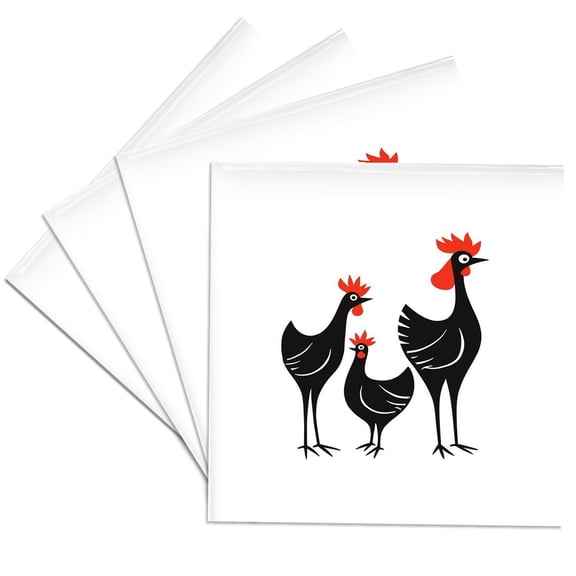 3drose, Three French Hens Retro Mid-century Cut-out, Set of 4 Ceramic Tile Coasters