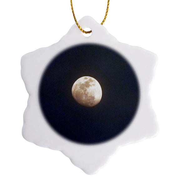 3drose, Three Quarter Moon, 3 inch Snowflake Porcelain Ornament