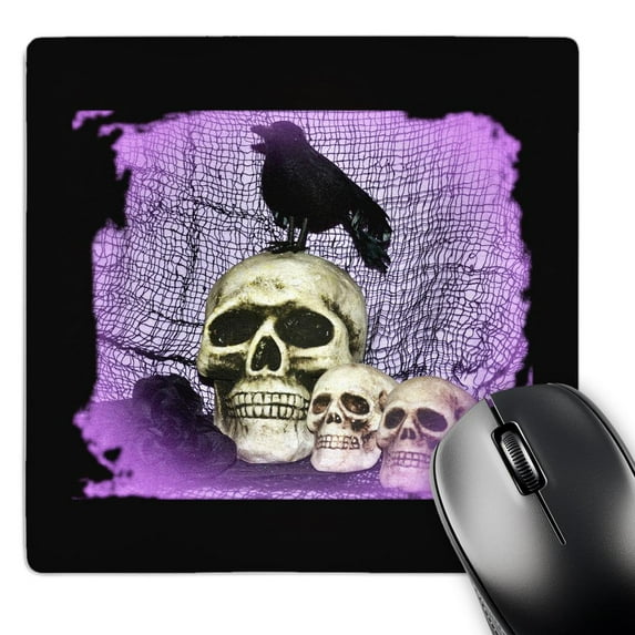 3dRose, Three Skulls and Raven Skull with Raven, MousePad