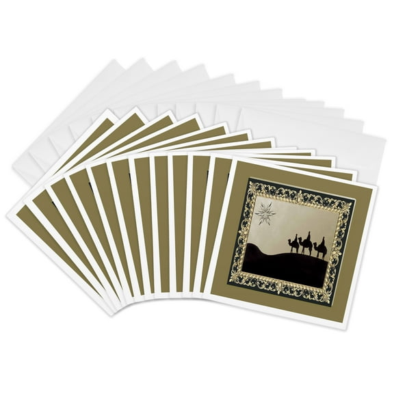3drose, Three Wise Men, Black and Gold, 12 Greeting Cards with Envelopes