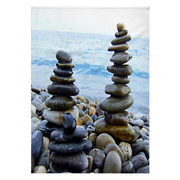 3dRose, Three Zen Stone towers on pebble beach - harmony - balance - stacked polished rocks - tranquility, 22x30 Bath Hand Pool Towel
