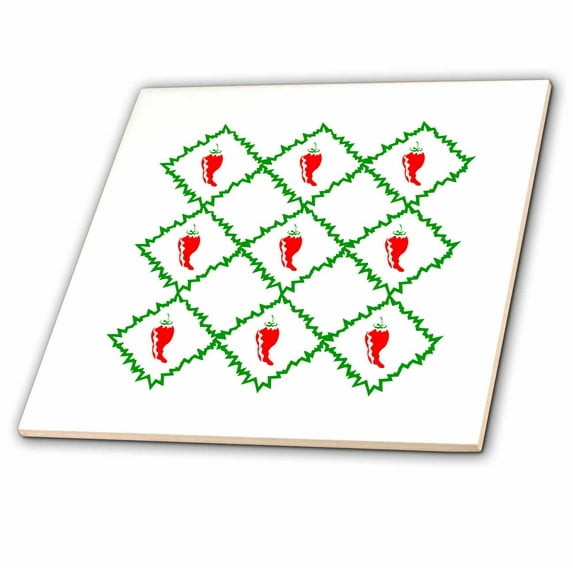 3dRose, Three chili peppers white diamonds graphic, 6 Inch Ceramic Tile
