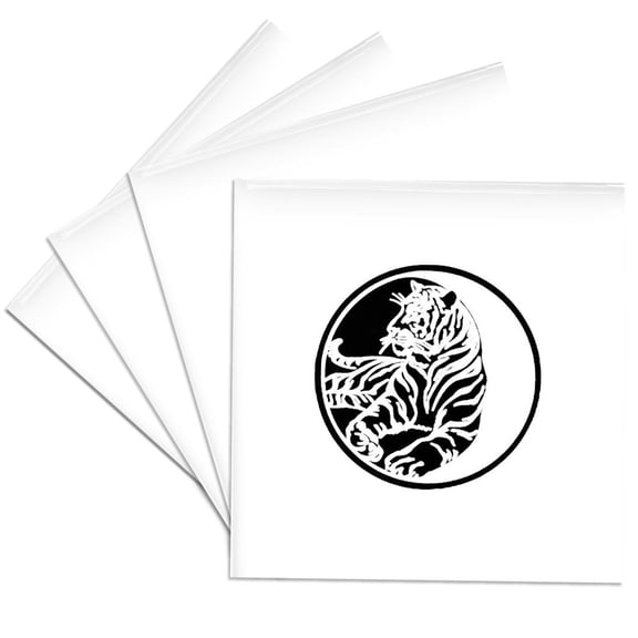 3dRose, Tiger Silhouette In Black Tribal Tattoo Style Vector Art, Set of 4 Ceramic Tile Coasters