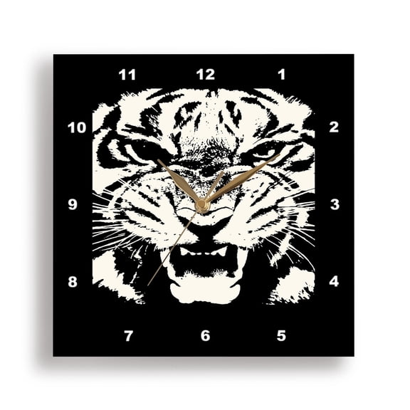 3dRose, Tiger Vector Artistic White Face Cut Out , 15x15 Wall Clock