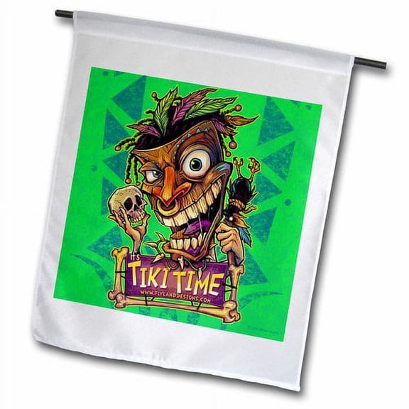 3dRose, Tiki voodoo guy with a skull and crow, 12 x 18 inch Garden Flag
