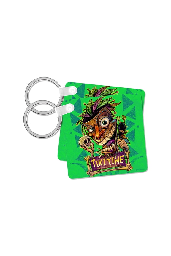 , Tiki voodoo guy with a skull and crow, set of 2 Key Chains