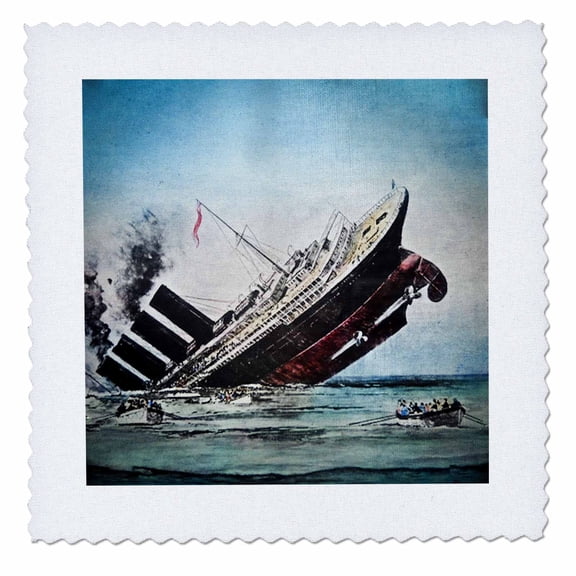 3dRose, Titanic Sinking Magic Lantern Slide, 6x6 inch quilt square