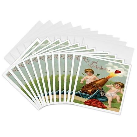 3dRose, To My Valentine Cherubs Shooting Red Hearts from a Cannon, 12 Greeting Cards with envelopes