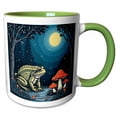 thumbnail image 1 of 3drose, Toad Foraging Toadstools in a Moonlit Woodland Cut-out Stencil-style, 11oz Two-tone Green Mug, 1 of 6