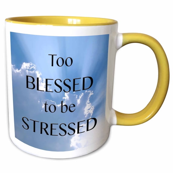3drose, Too Blessed to Be Stressed, 15oz Two-tone Yellow Mug