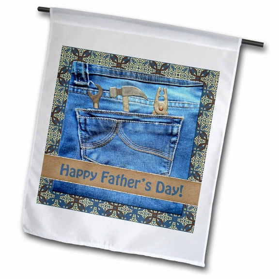 3dRose, Tools in Blue Jean Pocket, Happy Fathers Day, Brown, Blue, 12 x 18 inch Garden Flag
