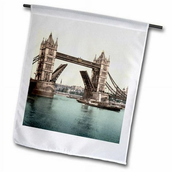 3dRose, Tower Bridge- Bridge Raised- London- Vintage Photograph, 12 x 18 inch Garden Flag