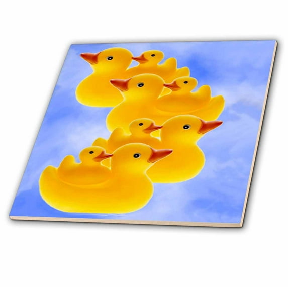 3dRose, Toy Duck on blue, 6 Inch Ceramic Tile