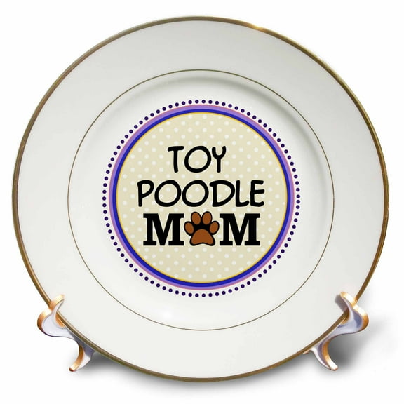 3dRose, Toy Poodle Dog Mom - Doggie mama by breed - paw print mum love - doggy lover - pet owner circle, 8 inch Porcelain Plate