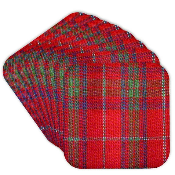 3drose, Traditional Red Tartan Pattern - Scottish Plaid with Green and Blue Checks - Checkered Scotland, Set of 8 Coasters - Soft