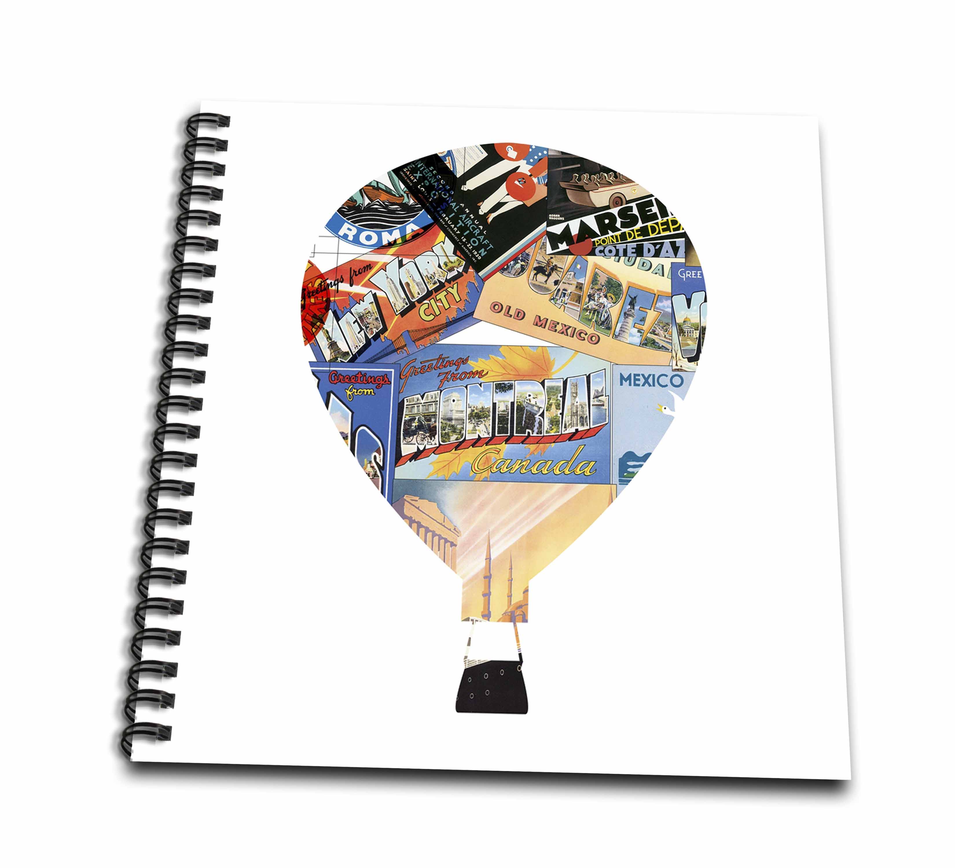 3dRose, Travel Postcards Hot Air Balloon vintage art, Memory Book 12 x 12 inch