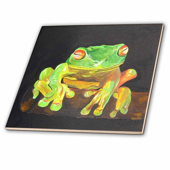3dRose, Tree Frog - amphibian, tree frog, green frog, green tree frog, tree, animal, nature, 8 Inch Ceramic Tile