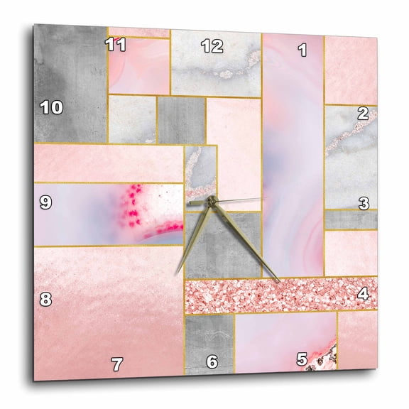 3dRose, Trendy Abstract Geometrical Copper Marble Rose Gold Square Pattern, 15x15 Wall Clock