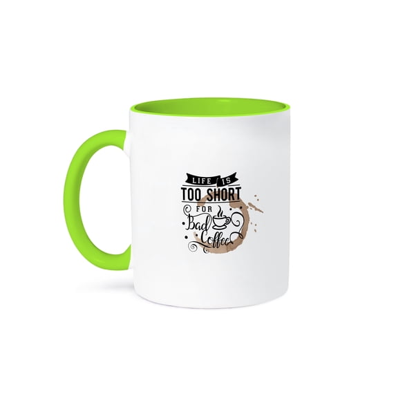 3dRose, Trendy Fun Cafe Typography-Life is to Short for Bad Coffee, 15oz Two-Tone Green Mug