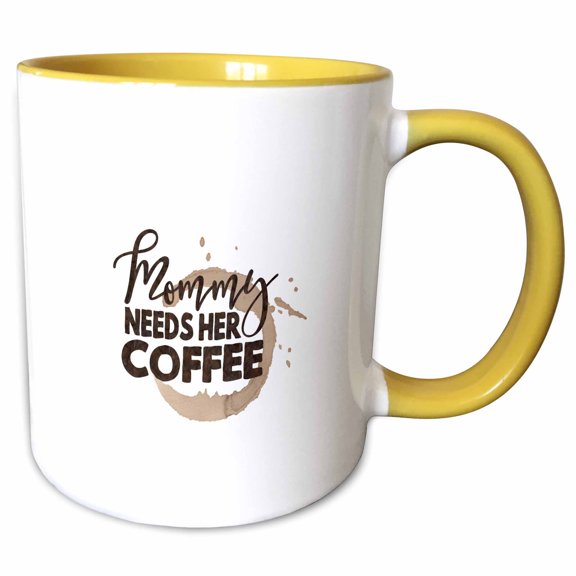 3drose, Trendy Fun Cafe Typography-mommy Needs Her Coffee, 15oz Two-tone Yellow Mug