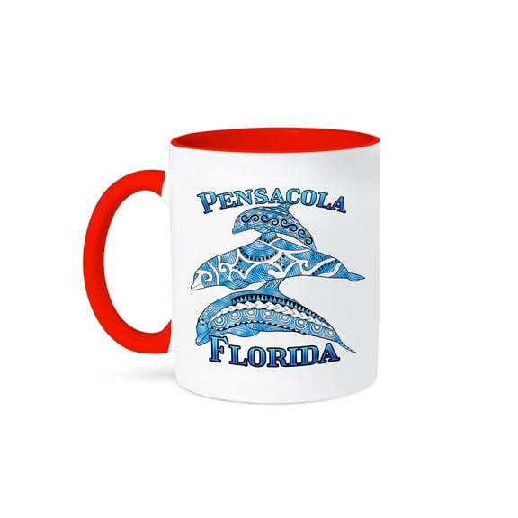 3dRose, Tribal dolphins for your vacation to Pensacola Beach Florida., 15oz Two-Tone Red Mug