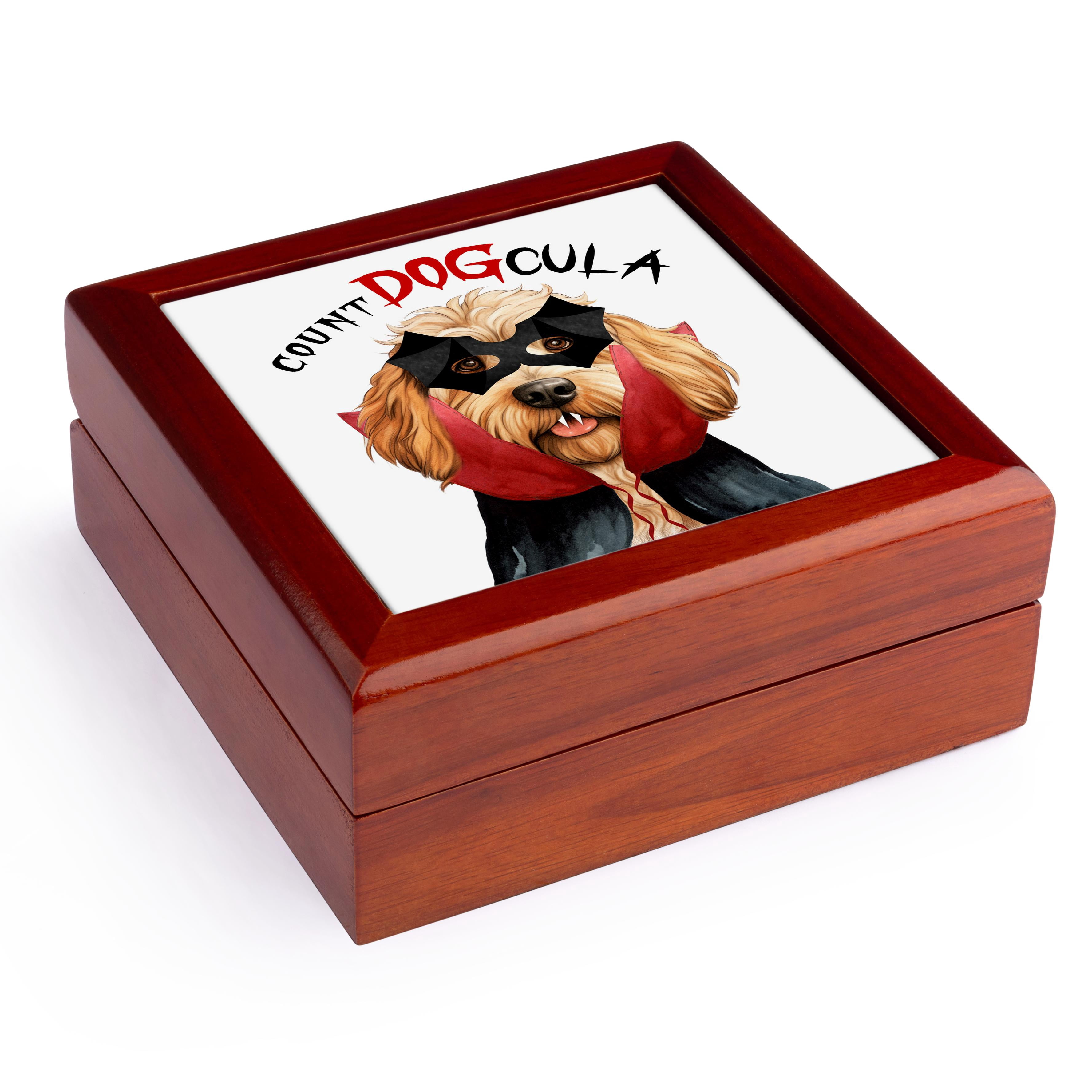 3dRose, Trick or Treat Halloween apricot Labradoodle vampire for dog mom., Jewelry Box 5.5x5.5 inch with 4 inch tile