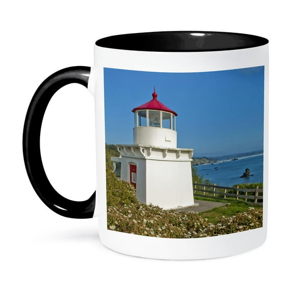 3dRose, Trinidad Memorial Lighthouse, Trinidad, California - US05 PHA0020 - Peter Hawkins, 11oz Two-Tone Black Mug