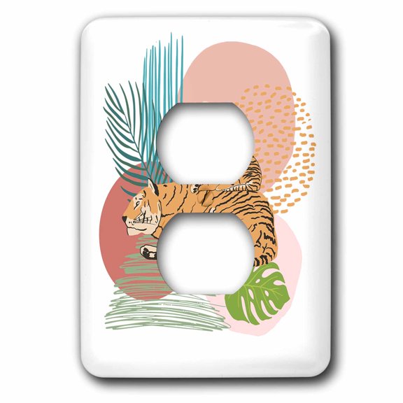 3dRose, Tropical Aloha Jungle Summer Hibiscus And Tiger Illustration, 2 plug outlet cover