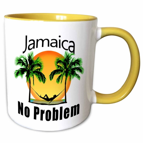 3drose, Tropical Jamaica No Problem Caribbean Island Beach Design., 11oz Two-tone Yellow Mug