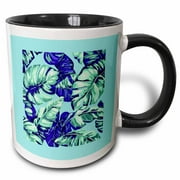3drose, Tropical Leaves Camouflage of Banana and Monstera, 15oz Two-tone Black Mug