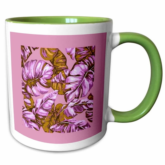 3drose, Tropical Leaves Camouflage of Banana and Monstera 8, 11oz Two-tone Green Mug