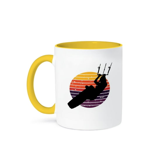 3drose, Tropical Leaves Camouflage of Banana and Monstera Aqua Blue, 15oz Two-tone Yellow Mug