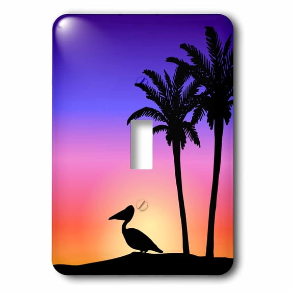 3dRose, Tropical Palm Trees and Pelican Bird Silhouette at Colorful Sunset - Beach Nautical Seaside Scene, single toggle switch