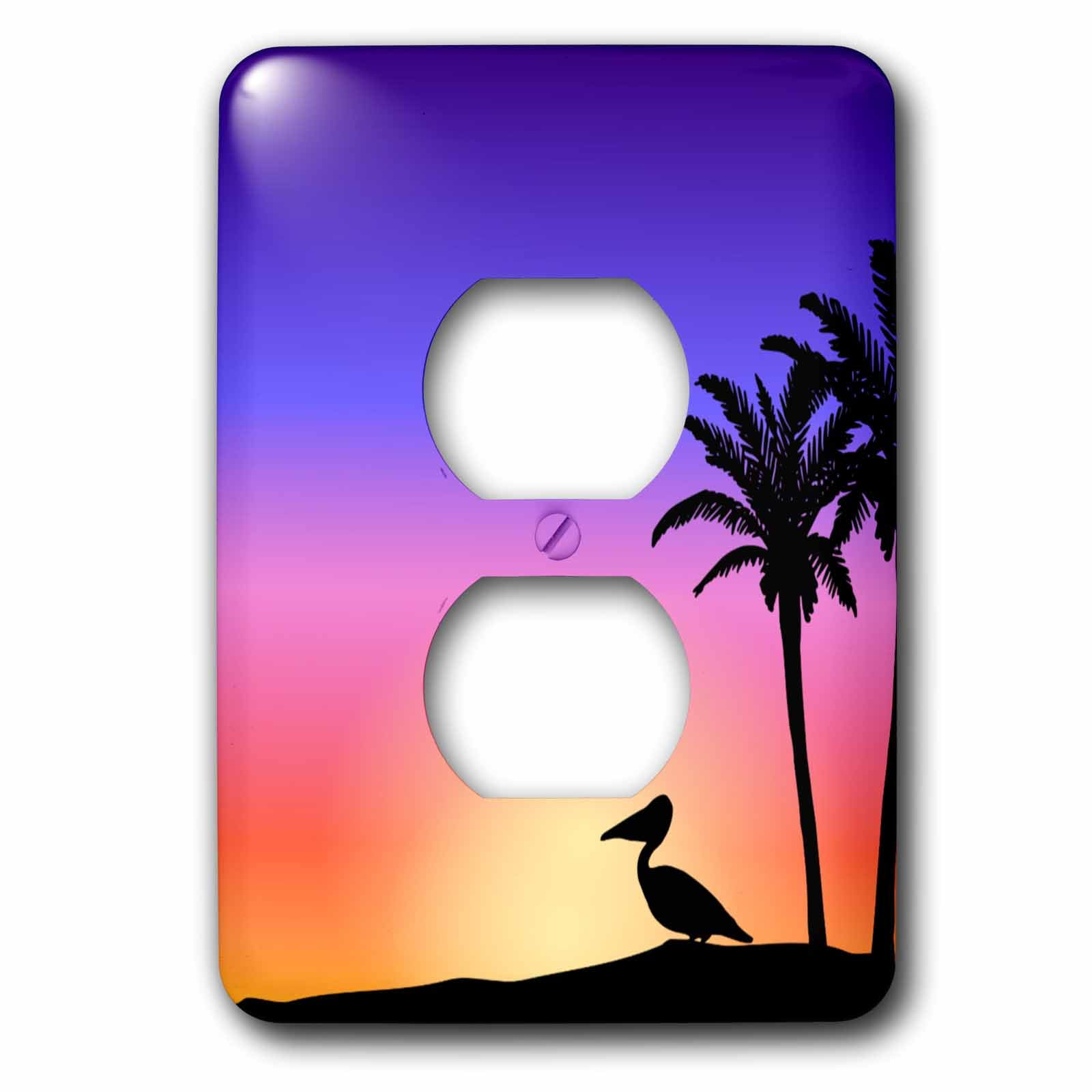 3dRose, Tropical Palm Trees and Pelican Silhouette at Sunset - Beach ...