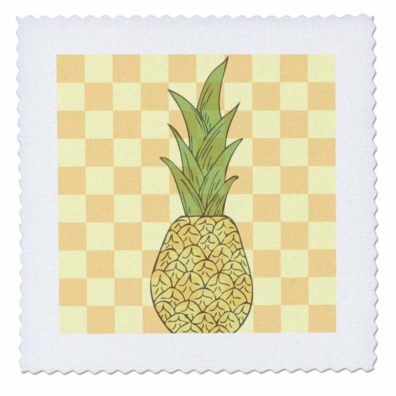 3dRose, Tropical Pineapple - Fruits - Yellow Checkered Art, 12x12 inch quilt square