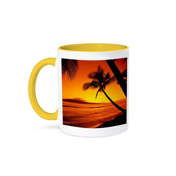 3dRose, Tropical sunset on the island of Maui, Hawaii. , 11oz Two-Tone Yellow Mug