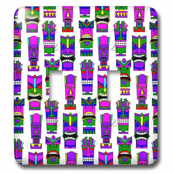 3dRose, Tropical Tiki Print Small - Painted Masks on White, double toggle switch