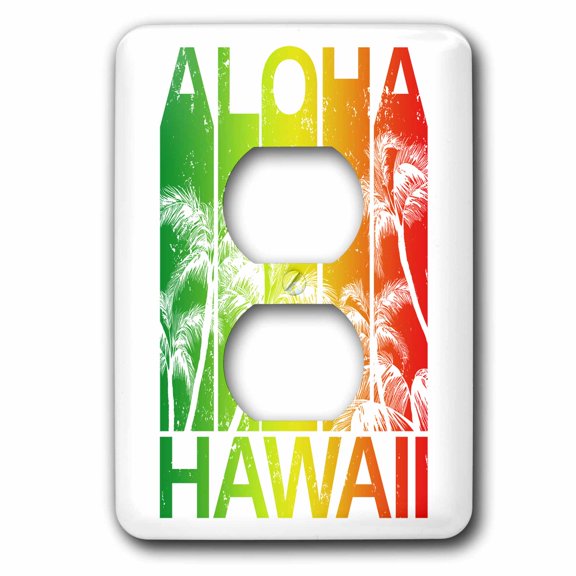 3dRose, Tropical beach and island Aloha Hawaii design with palm trees., 2 plug outlet cover