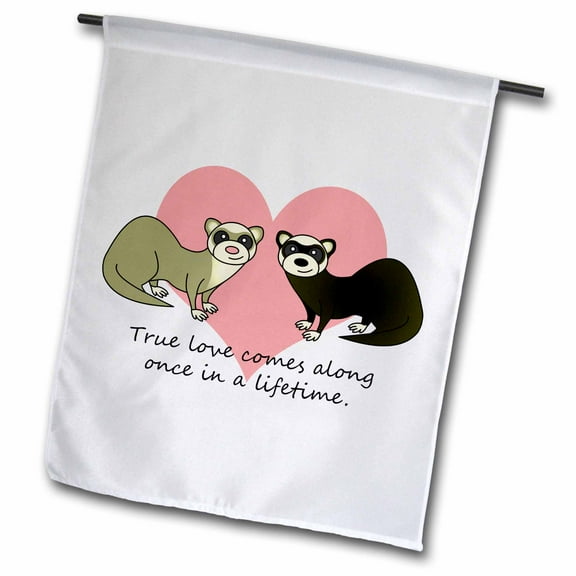 3dRose, True Love Comes Along Once in a Lifetime Cute Ferret Love Design, 18 x 27 inch Garden Flag
