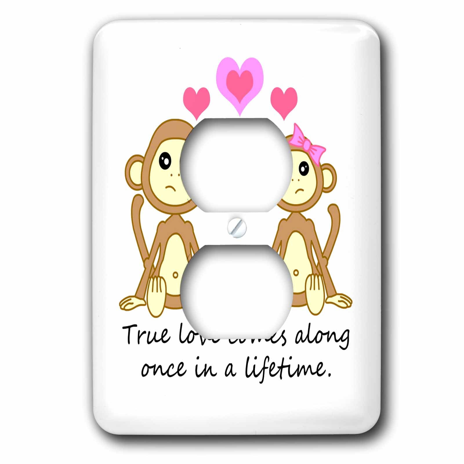 3dRose, True Love Comes Along Once in a Lifetime – Cute Monkey Love Design, 2 plug outlet cover