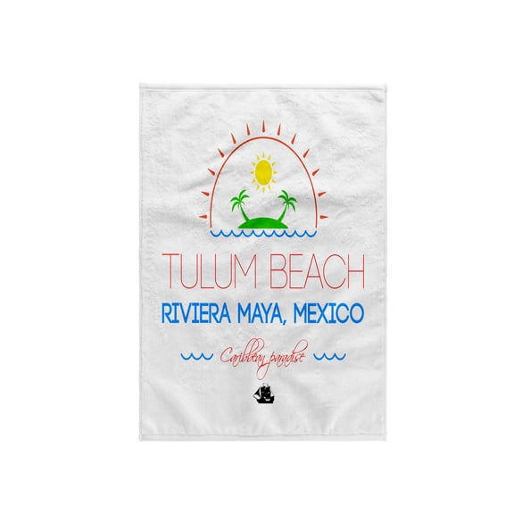 3dRose, Tulum Beach, Riviera Maya, Mexico, Caribbean paradise text and image, 15x22 Hand Towel