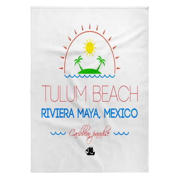 3dRose, Tulum Beach, Riviera Maya, Mexico, Caribbean paradise text and image, 22x30 Bath Hand Pool Towel