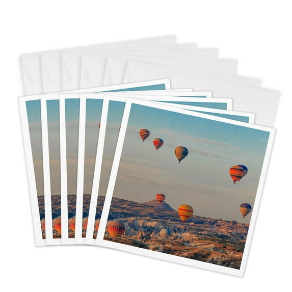 3drose, Turkey, Anatolia, Cappadocia, Goreme. Group of Hot Air Balloons., 6 Greeting Cards with Envelopes
