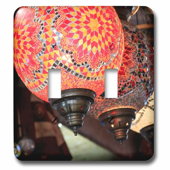 3dRose, Turkey, Anatolia, Nevsehir, Uchisar, colorful, glass mosaic lamps., double toggle switch