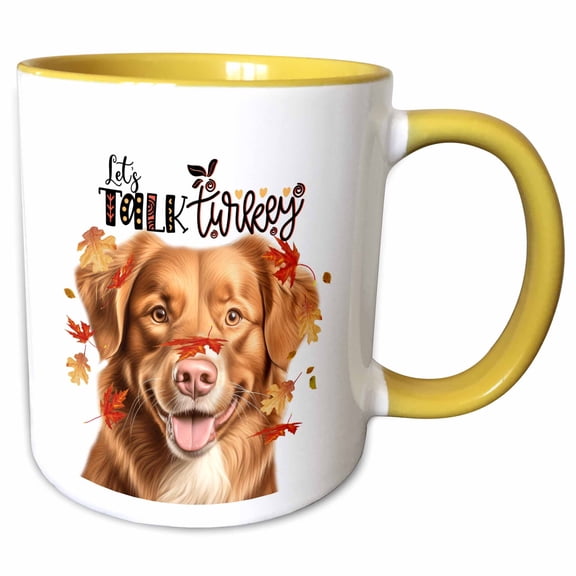 3drose, Turkey Ready Nova Scotia Duck Tolling Retriever Dog for Thanksgiving, 11oz Two-tone Yellow Mug