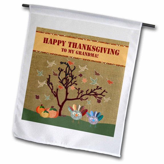 3dRose, Turkeys, Leaves and Pumpkin, Happy Thanksgiving to Grandma, 12 x 18 inch Garden Flag