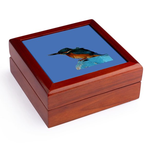 3dRose, Turquoise Blue Fishing Bird Vector Art, Jewelry Box 5.5x5.5 inch with 4 inch tile