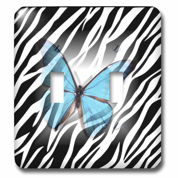 3dRose, Turquoise Butterfly On Zebra , double toggle switch