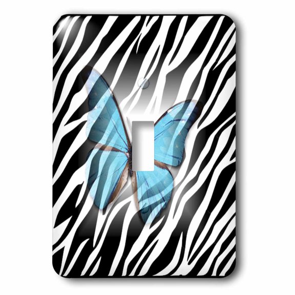 3dRose, Turquoise Butterfly On Zebra , single toggle switch